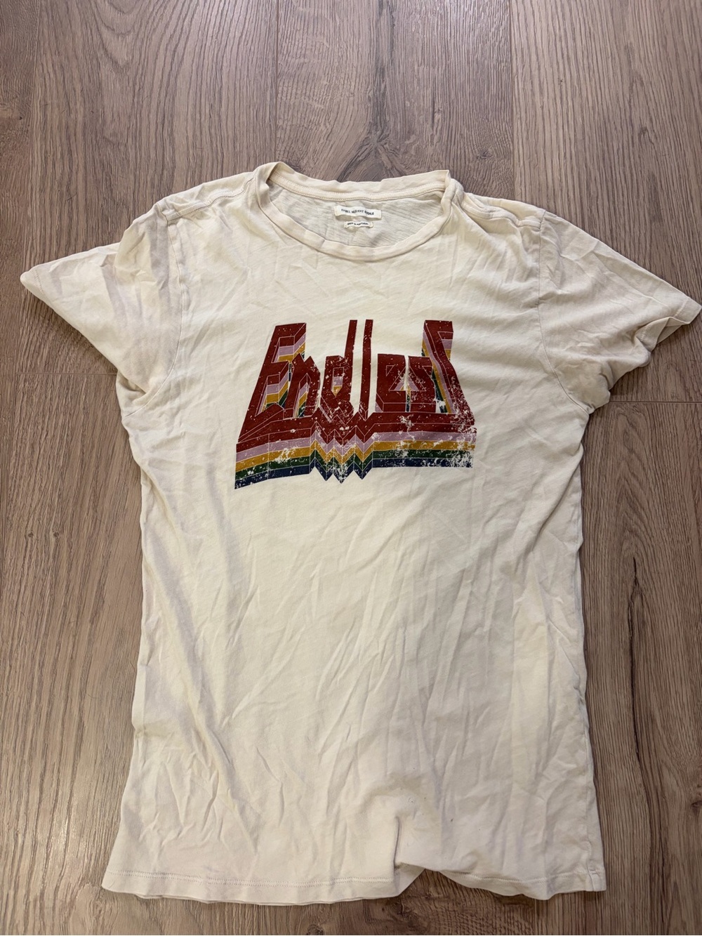 Isabel Marant Cream 'Endless' Short Sleeve Tee with Rainbow Graphic